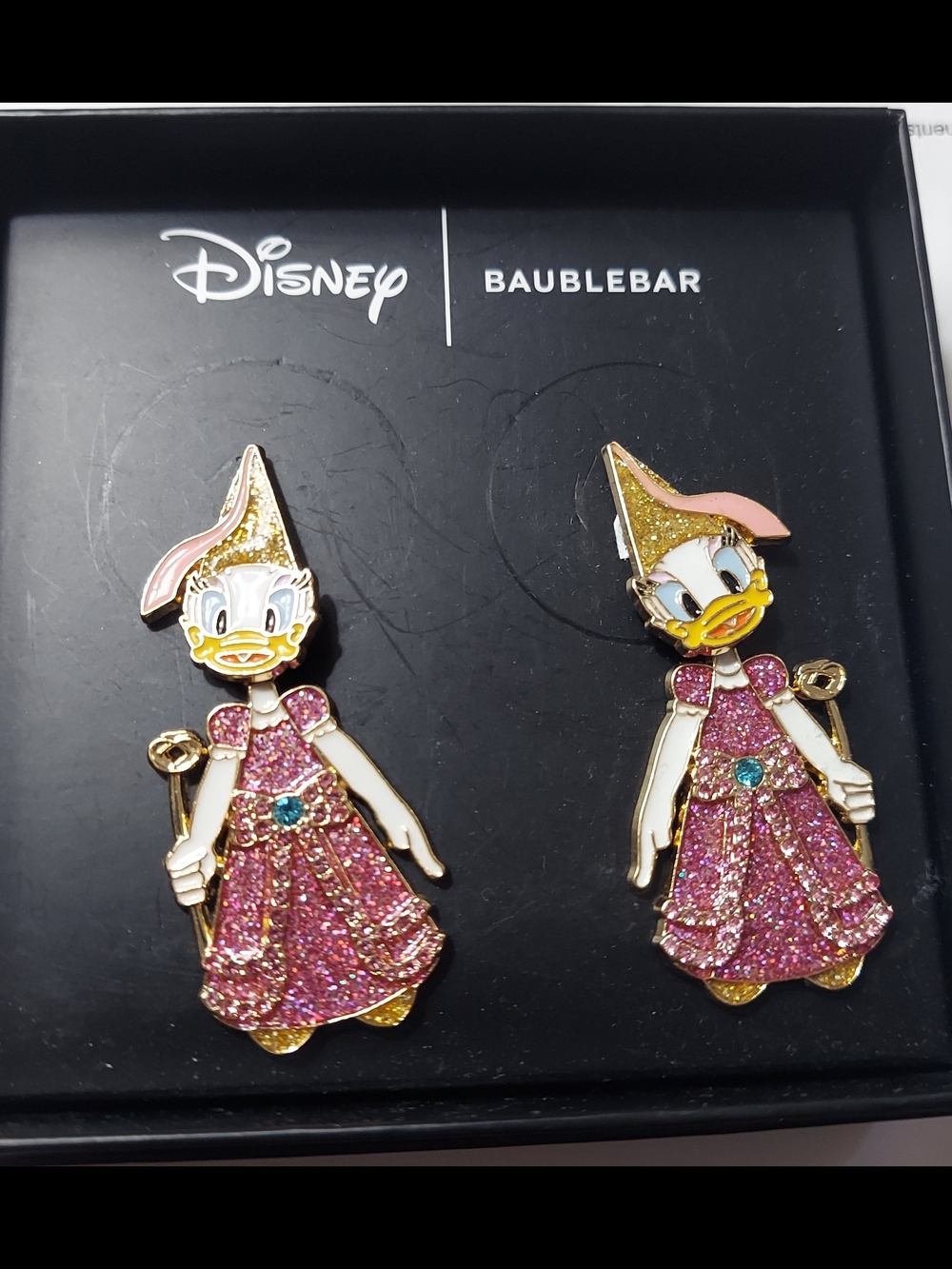 BaubleBar Disney Daisy Duck Pink Glitter Enamel Drop Earrings